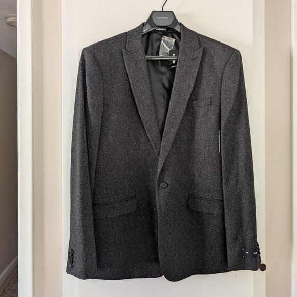 NWT Express Men's Slim Fit Suit Jacket - Textured Black and Grey - Size 44R